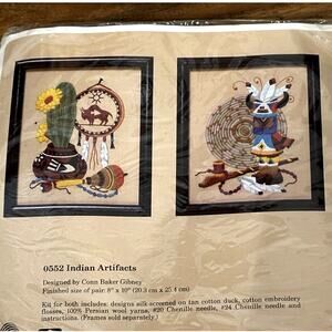 Vtg NEW Southwest Wool Crewel Embroidery Kit 80s "Indian Artifacts" Native #0552